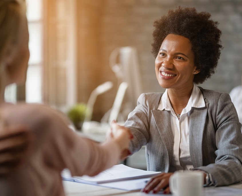Side View Of Woman Shaking Hands With Other Professional